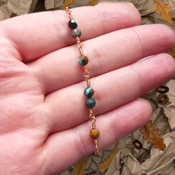 Artisan Copper Wire Wrap Bracelet with African Turquoise Beads - Picture 2 of 4